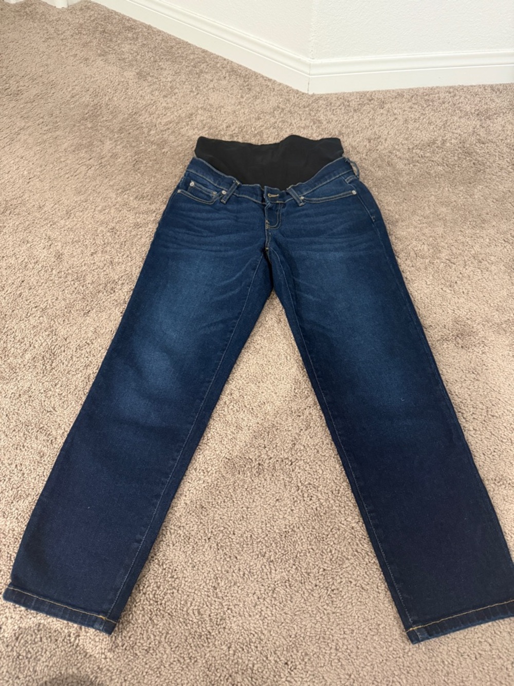 GAP Dark Blue Straight-Leg Maternity Jeans with Black Waist Panel